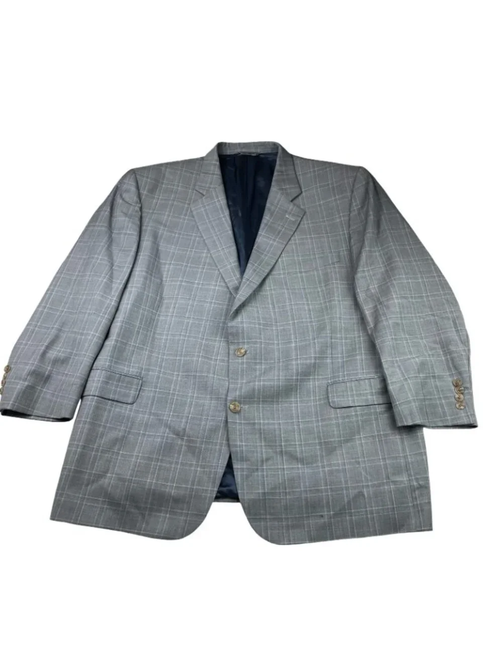Jack Victor Men's Luxor 100% Wool 2-Button Blazer Gray/Blue Plaid • 52R